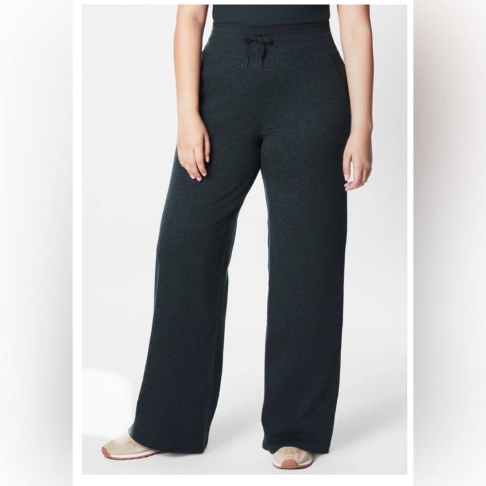 SPANX Wide Leg Knit Pants in Charcoal Black